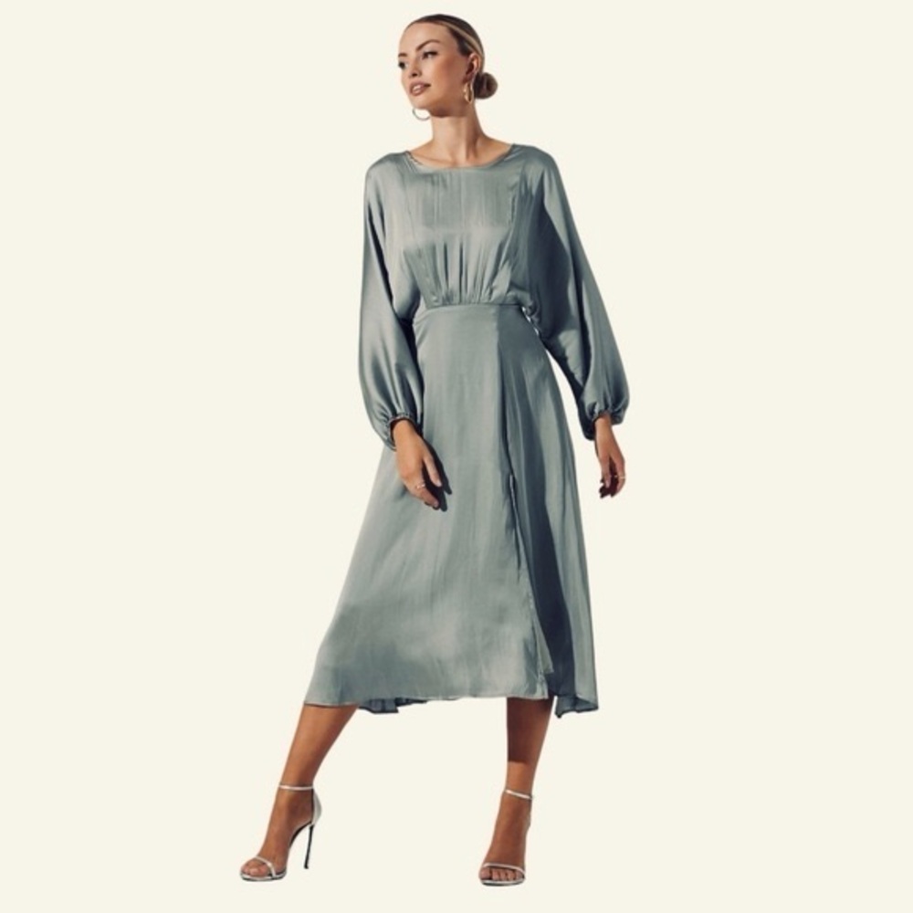 ASTR The Label Dark Mint Dress Dolman Sleeve Long Midi Slit size M - Picture 3 of 13